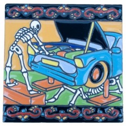 Automechaniker Paar Skelett 15x15 cm Relief Fliese