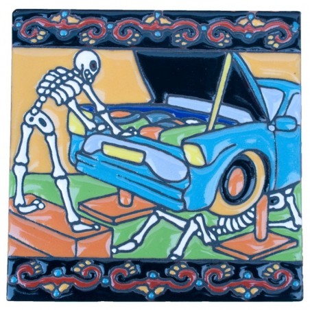 Automechaniker Paar Skelett 15x15 cm Relief Fliese