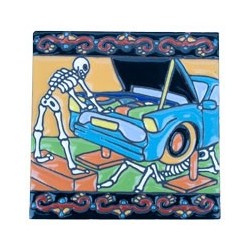 Automechaniker Paar Skelett 15x15 cm Relief Fliese