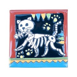 Katze mit Fisch Skelett 11x11 cm Relief Fliese