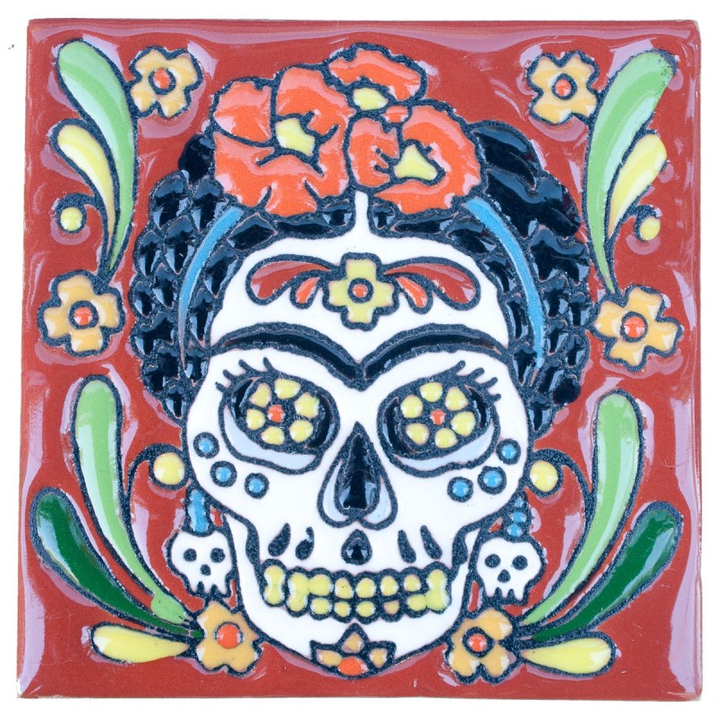 Frida Scull Skelett 11x11 cm Relief Fliese