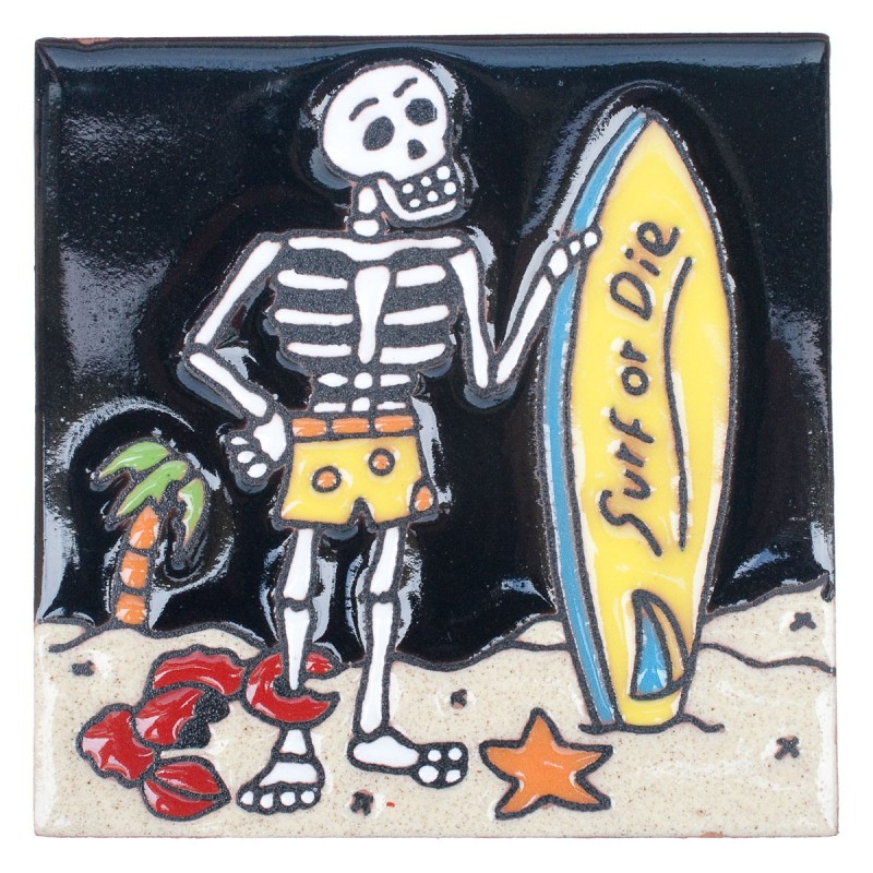 Surfer Skelett 11x11 cm Relief Fliese