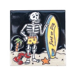 Surfer Skelett 11x11 cm Relief Fliese