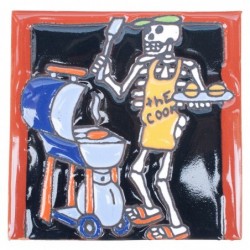 Skelett beim Grillen Skelett 11x11 cm Relief Fliese