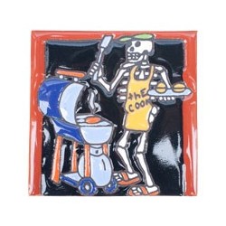 Skelett beim Grillen Skelett 11x11 cm Relief Fliese
