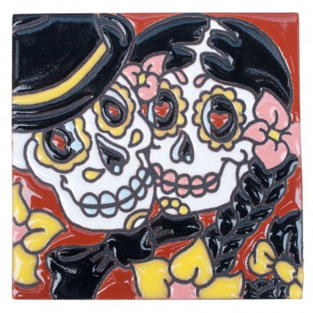 Liebespaar Traumpaar Schädeln Skelett 11x11 cm Relief Fliese