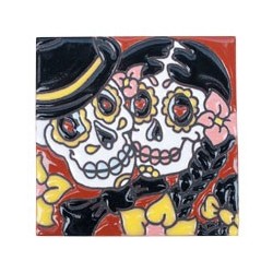 Liebespaar Traumpaar Schädeln Skelett 11x11 cm Relief Fliese