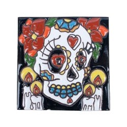 Sugar Scull mit Herz Skelett 11x11 cm Relief Fliese