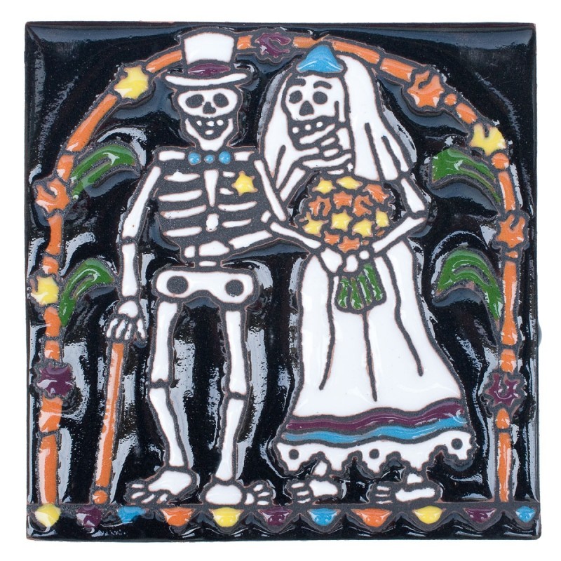 Brautpaar Skelett 11x11 cm Relief Fliese