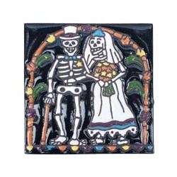 Brautpaar Skelett 11x11 cm Relief Fliese