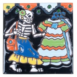 Skelett mit Kleid Skelett 11x11 cm Relief Fliese