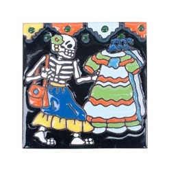 Skelett mit Kleid Skelett 11x11 cm Relief Fliese