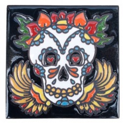 Sugar Scull mit Flügel Skelett 11x11 cm Relief Fliese