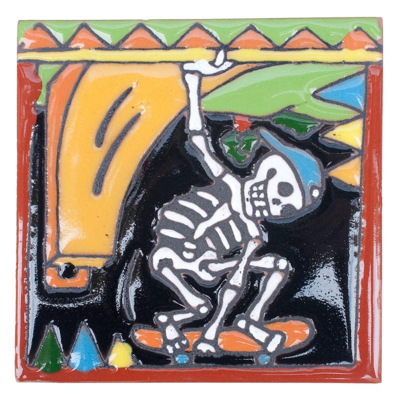 Skateboard Skelett 11x11 cm Relief Fliese