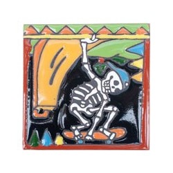 Skateboard Skelett 11x11 cm Relief Fliese
