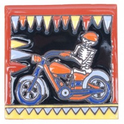 Motorradfahrer Skelett 11x11 cm Relief Fliese