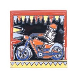 Motorradfahrer Skelett 11x11 cm Relief Fliese