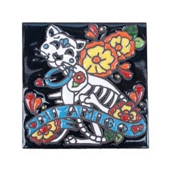 Mi Amigo Katze Skelett 11x11 cm Relief Fliese