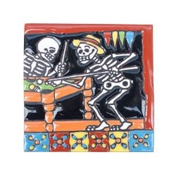 Billardspieler Skelett 11x11 cm Relief Fliese