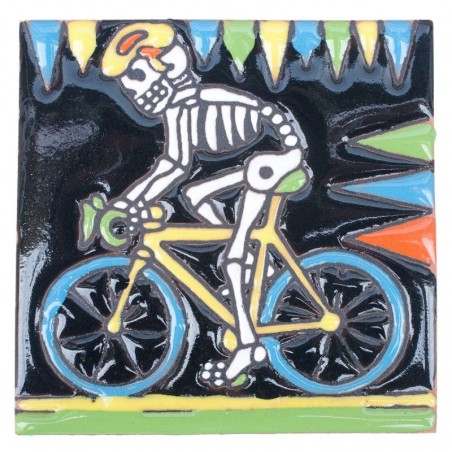 Rennradfahrer Skelett 11x11 cm Relief Fliese