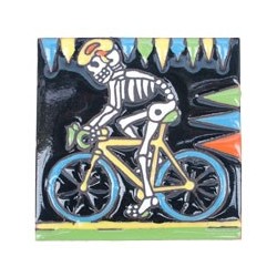 Rennradfahrer Skelett 11x11 cm Relief Fliese