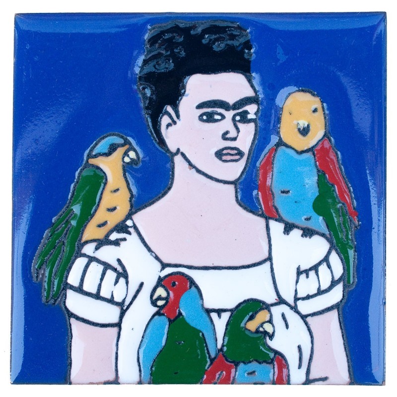 Frida mit Vögel 11x11 cm Relief Fliese