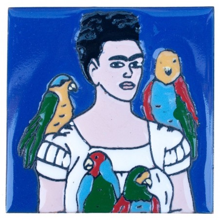 Frida mit Vögel 11x11 cm Relief Fliese