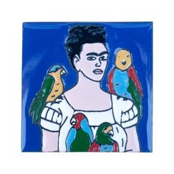 Frida mit Vögel 11x11 cm Relief Fliese