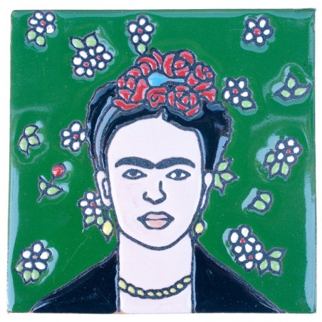 Frida mit Blumen 11x11 cm Relief Fliese